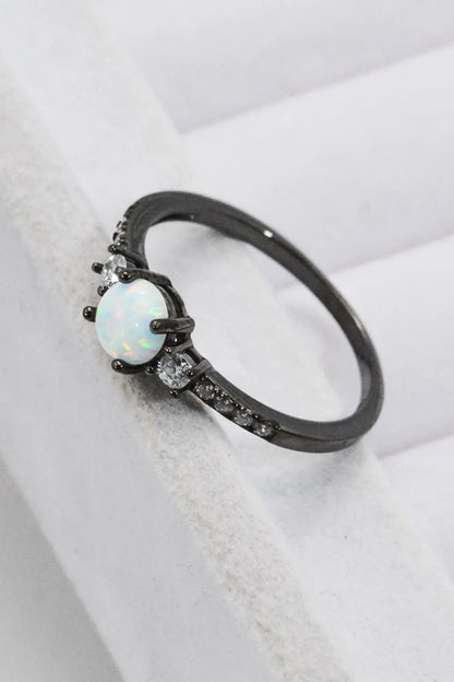 925 Sterling Silver Round Opal Ring - Auryza