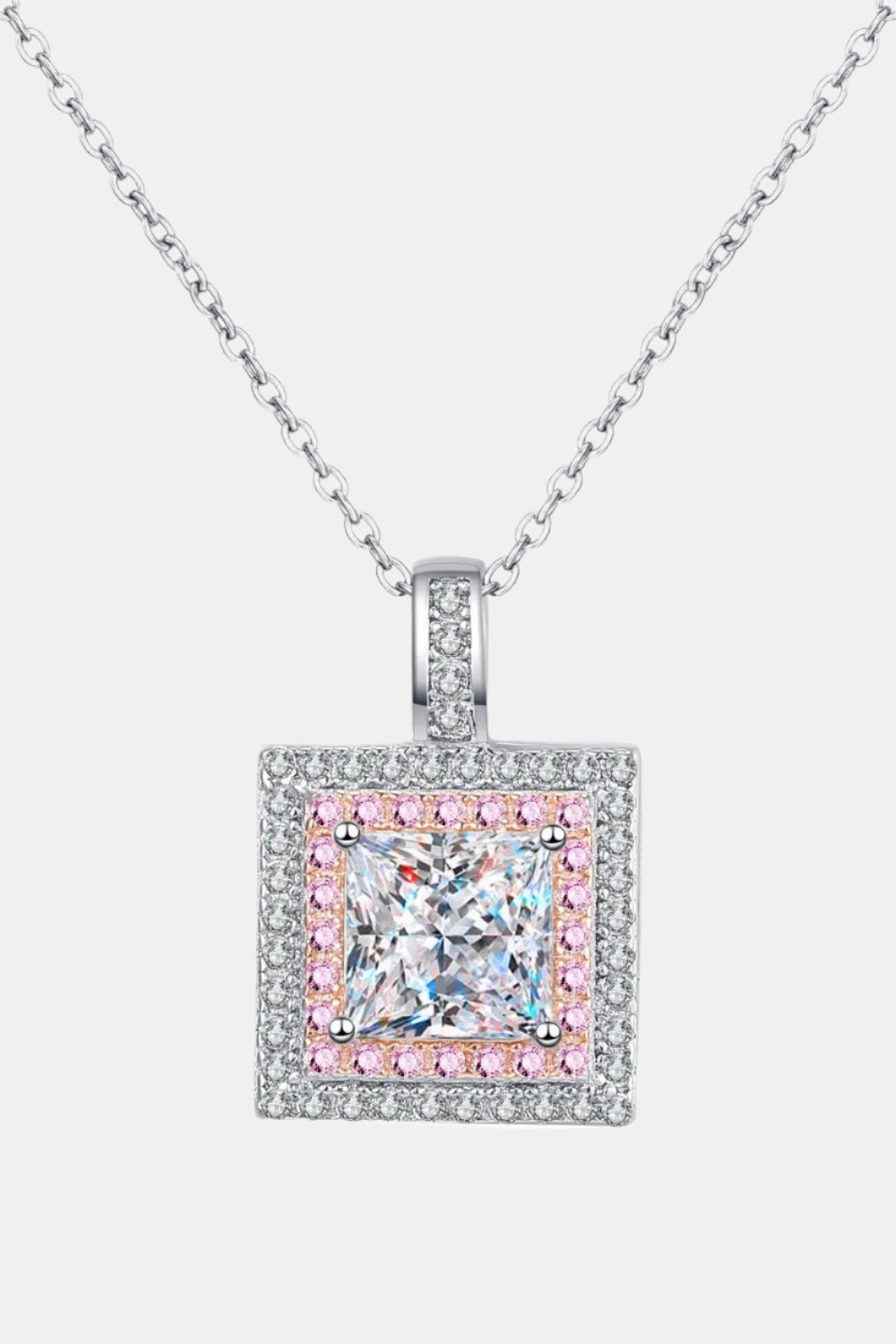 1 Carat Moissanite Square Pendant Chain Necklace - Auryza