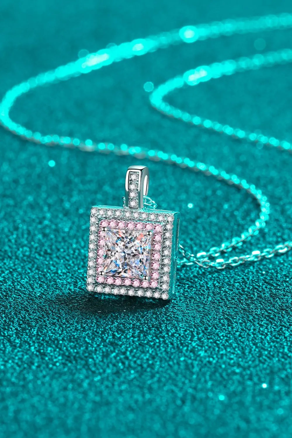 1 Carat Moissanite Square Pendant Chain Necklace - Auryza