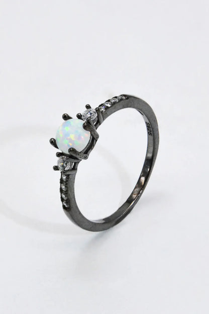 925 Sterling Silver Round Opal Ring - Auryza