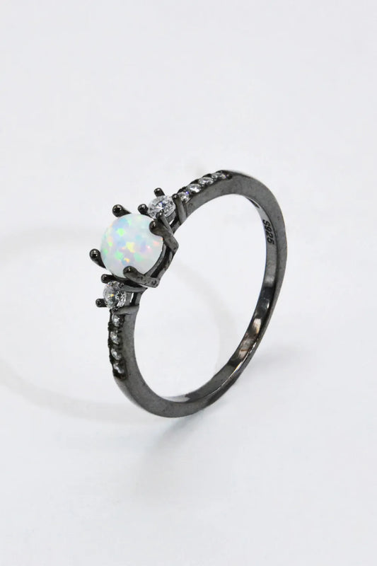 925 Sterling Silver Round Opal Ring - Auryza