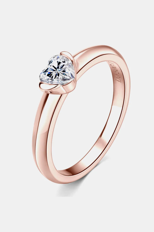 Moissanite 925 Sterling Silver Heart Solitaire Ring - Auryza
